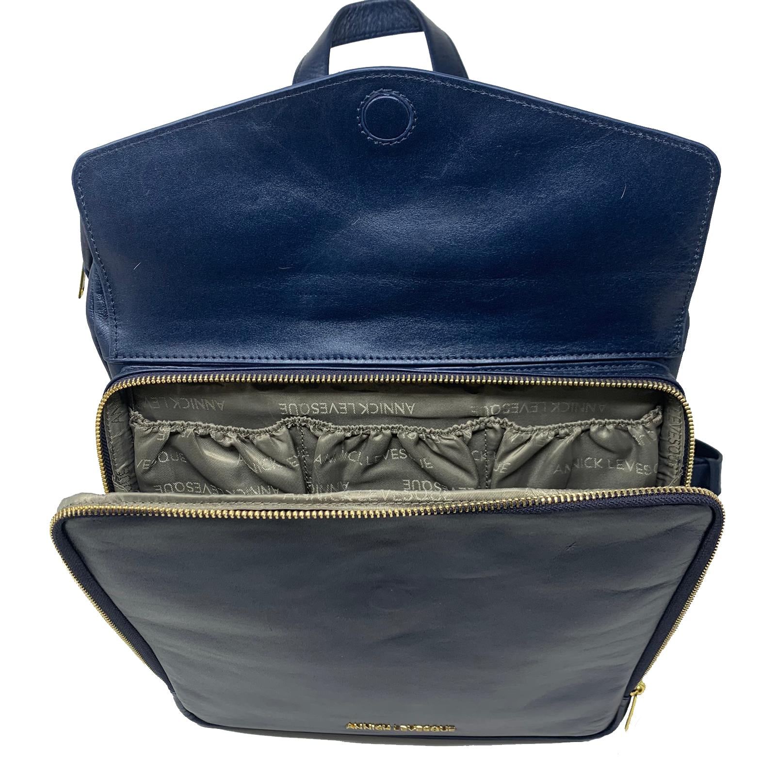 Grand Sac à dos en Cuir Véritable Bleu Marine, Léanne