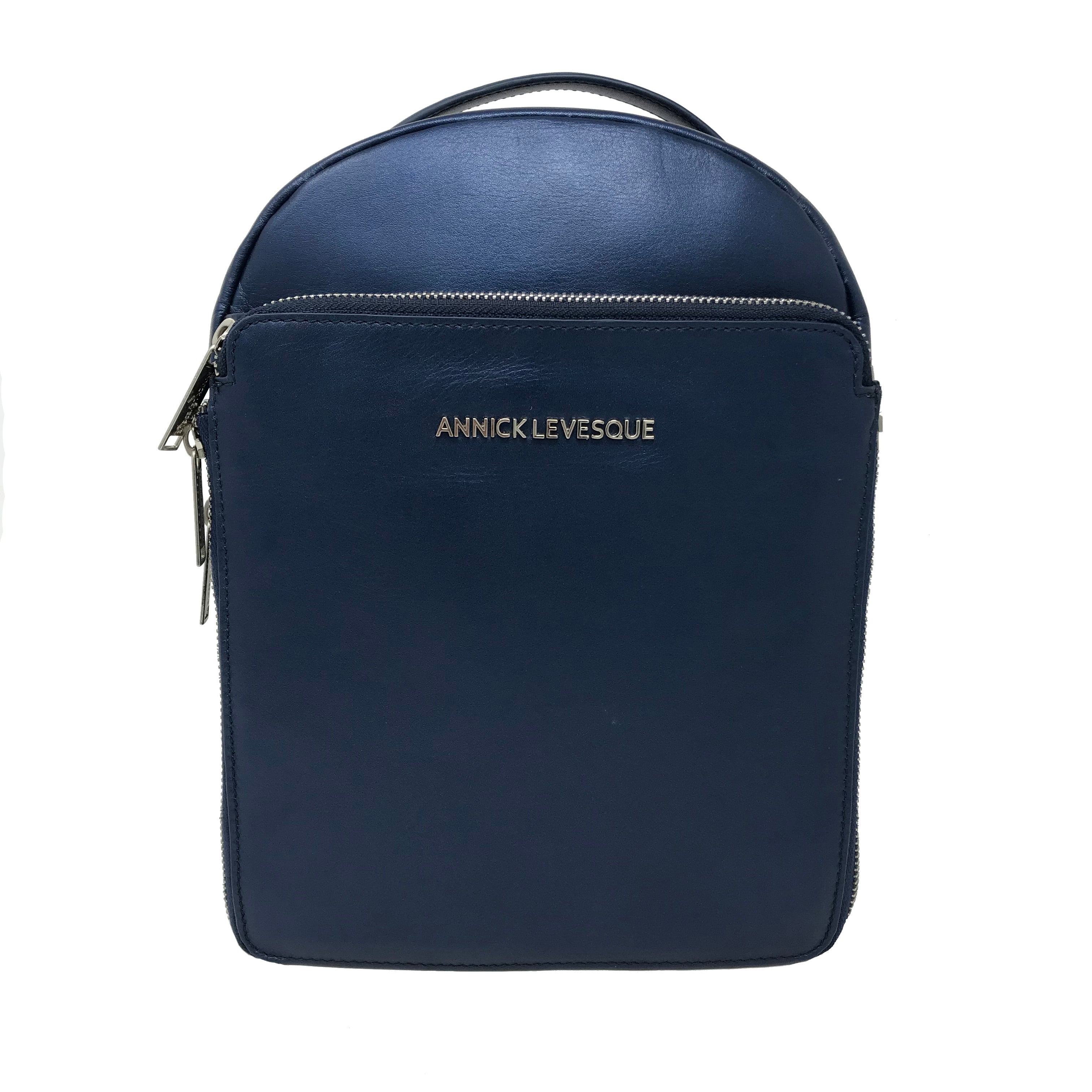 Sac à dos en cuir véritable Alice, Bleu Marine