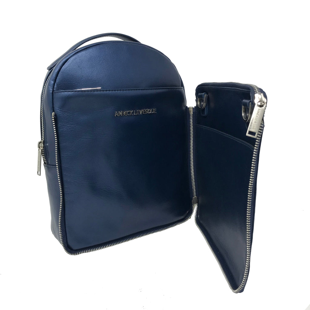 Sac à dos en cuir véritable Alice, Bleu Marine