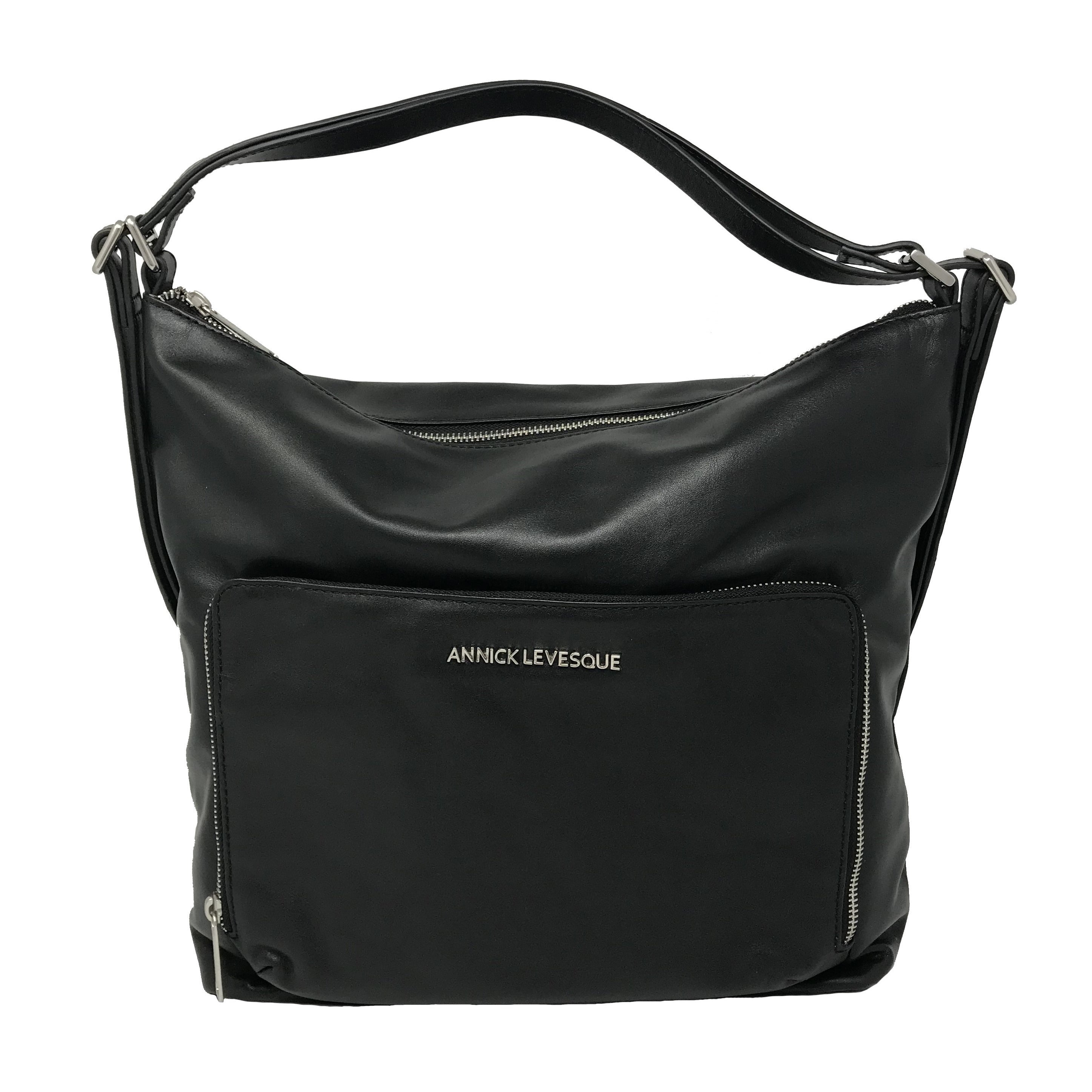 Sac à main en Cuir véritable Transformable Noir - Alexandra