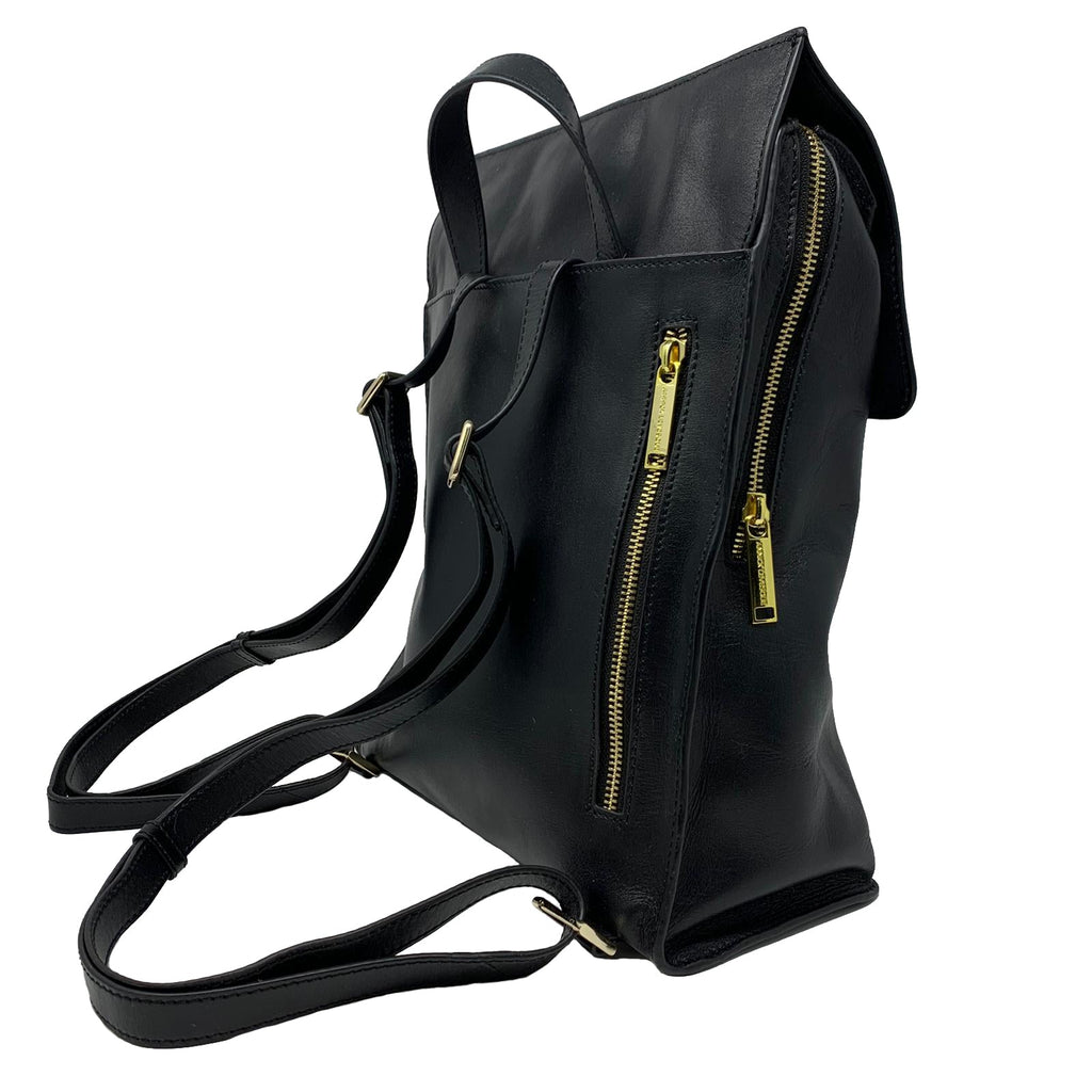Sac à dos en cuir véritable noir, Antoinette