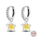 Tropical Paradise Plumeria Sterling Silver Hoop Earrings