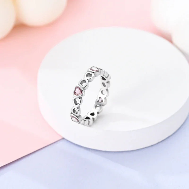925 Sterling Silver Pink CZ Infinity Heart Ring