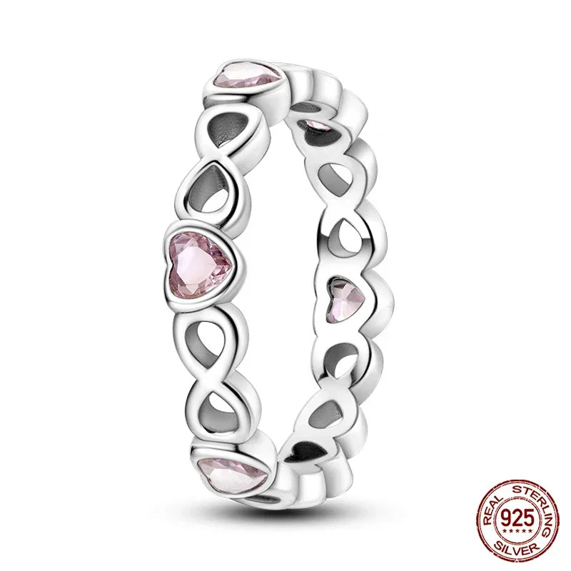 925 Sterling Silver Pink CZ Infinity Heart Ring