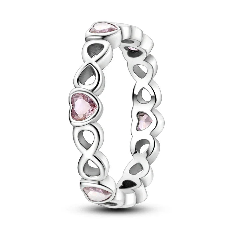 925 Sterling Silver Pink CZ Infinity Heart Ring