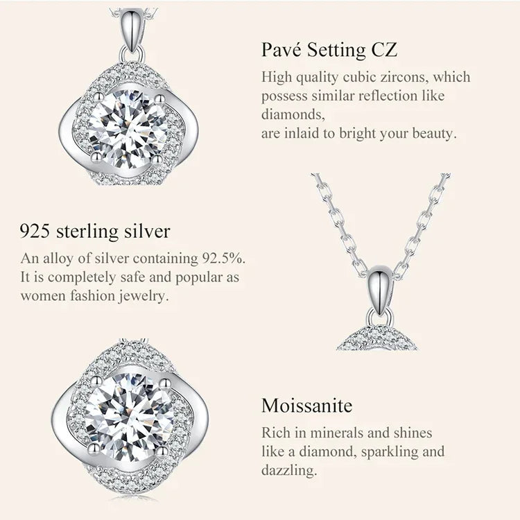 Lucky Clover 1ct Moissanite Sterling Silver Pendant Necklace