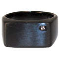 SteelTime Men's Black Stainless Steel Signet Ring with Stone Detail