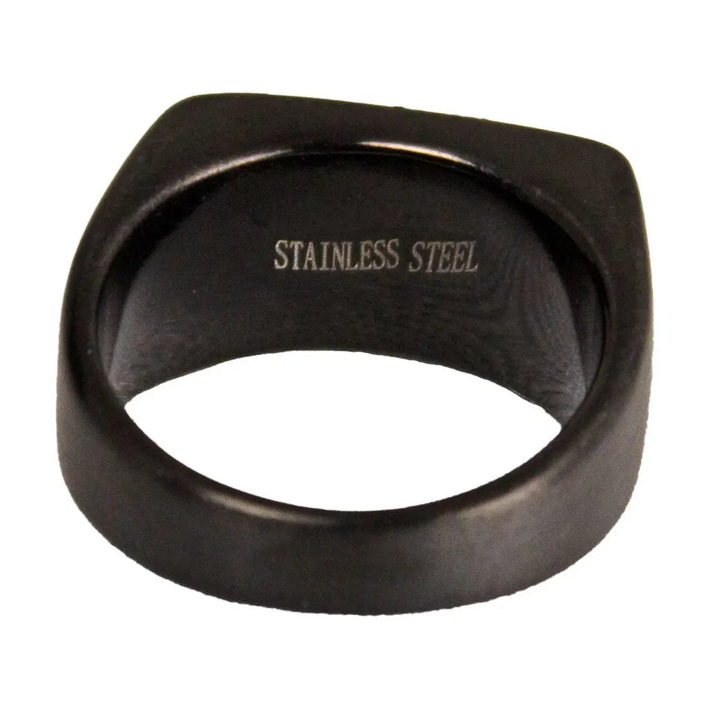 SteelTime Men's Black Stainless Steel Signet Ring with Stone Detail