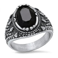 SteelTime Men's Stainless Steel Gothic Simulated Black Diamond Ring