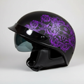 VOSS 707FRP Black Skull and Rose Half Helmet with Peak