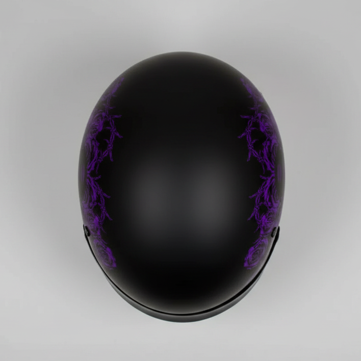 VOSS 707FRP Black Skull and Rose Half Helmet with Peak