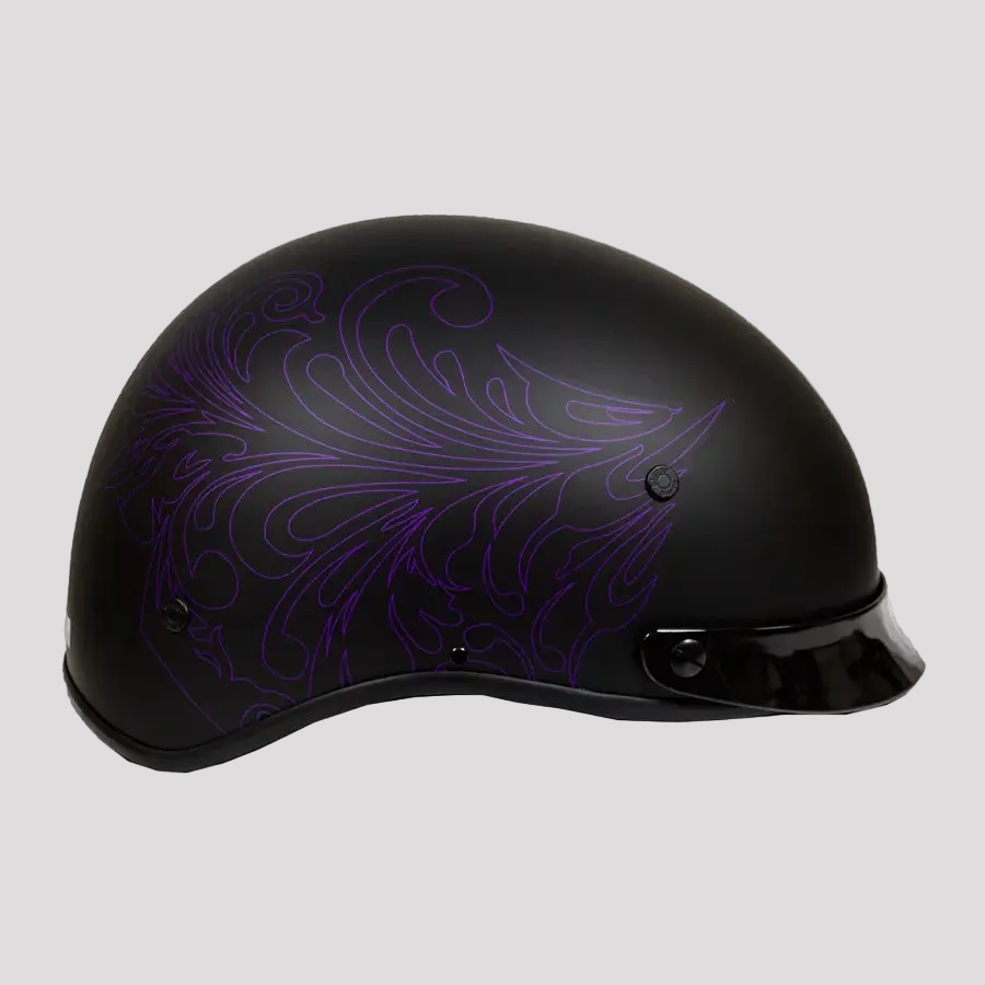 VOSS 707FRP Purple Paisley Half Helmet with Peak