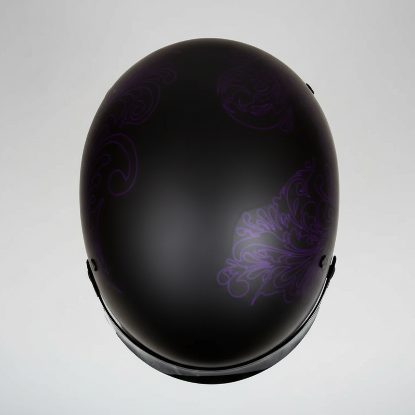 VOSS 707FRP Purple Paisley Half Helmet with Peak