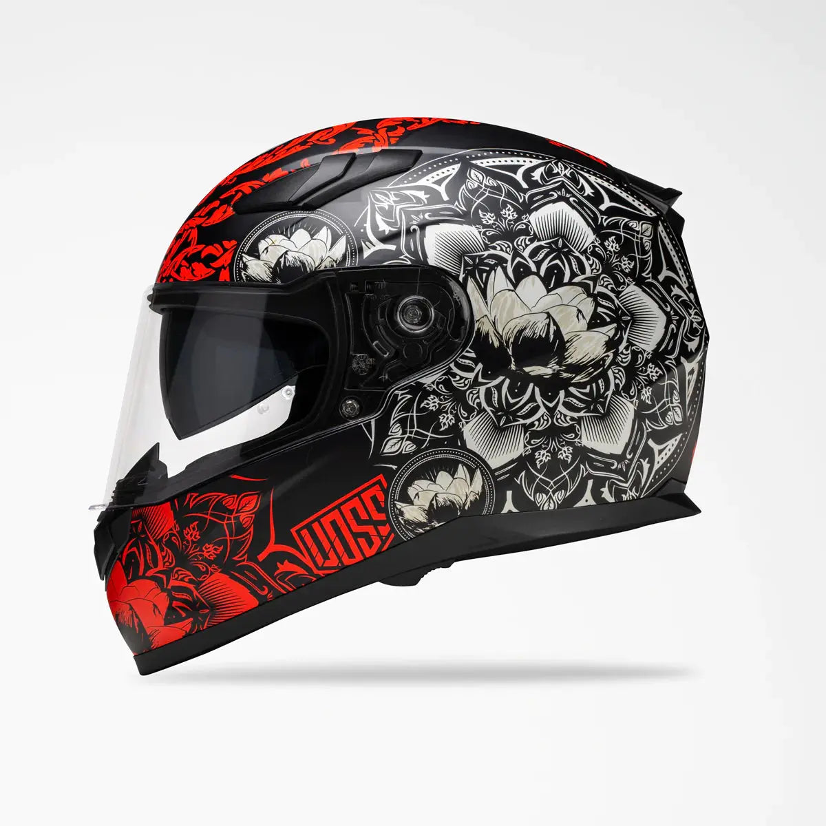 VOSS 988 Moto-1 Red Mandala Full Face Matte Motorcycle Helmet