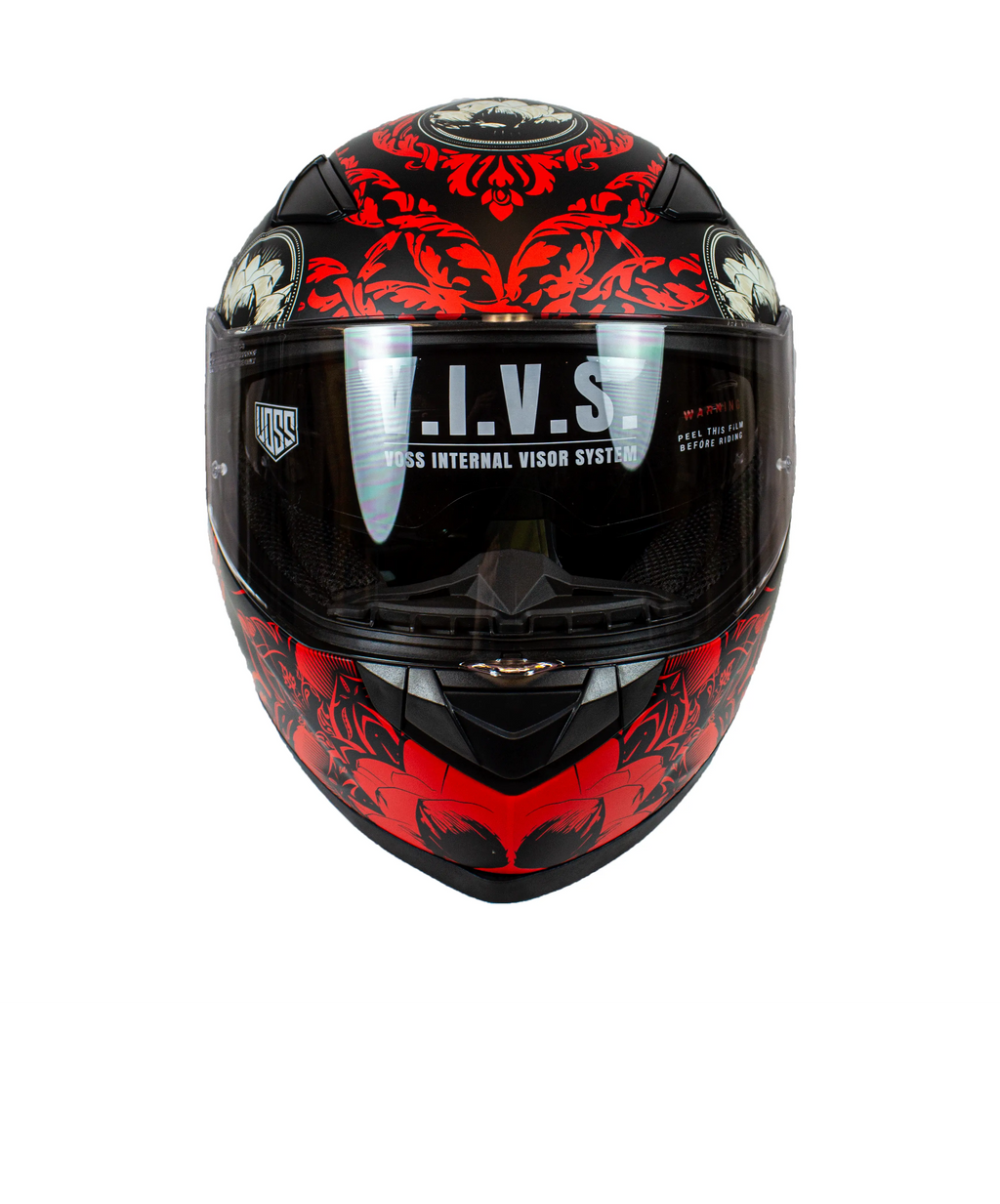 VOSS 988 Moto-1 Red Mandala Full Face Matte Motorcycle Helmet