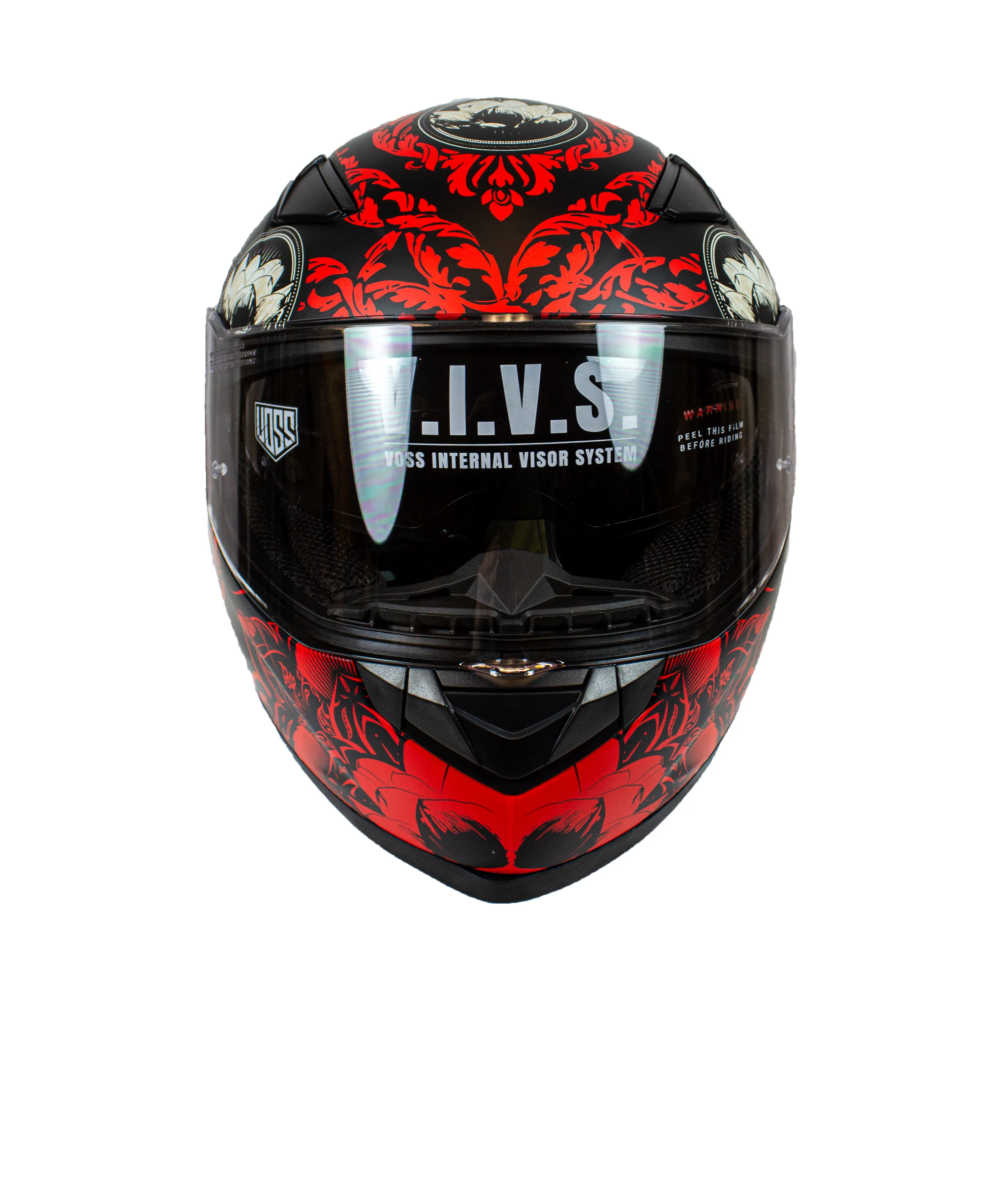 VOSS 988 Moto-1 Red Mandala Full Face Matte Motorcycle Helmet