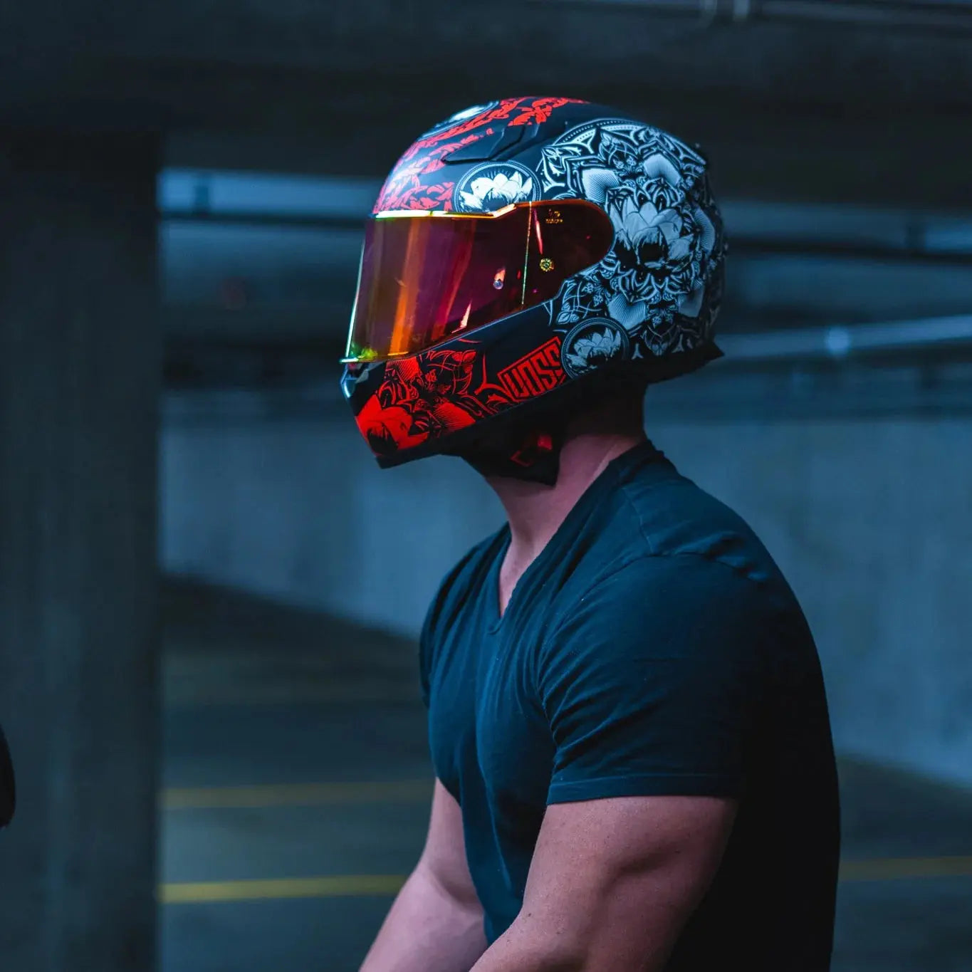 VOSS 988 Moto-1 Red Mandala Full Face Matte Motorcycle Helmet