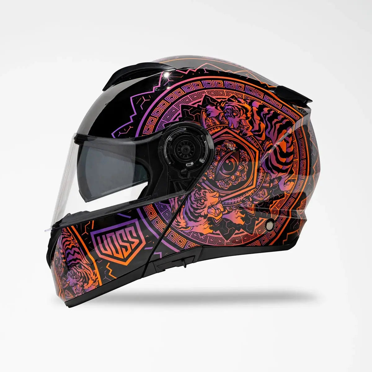 Voss 580 Conquest Neon Mandala Modular Gloss Motorcycle Helmet