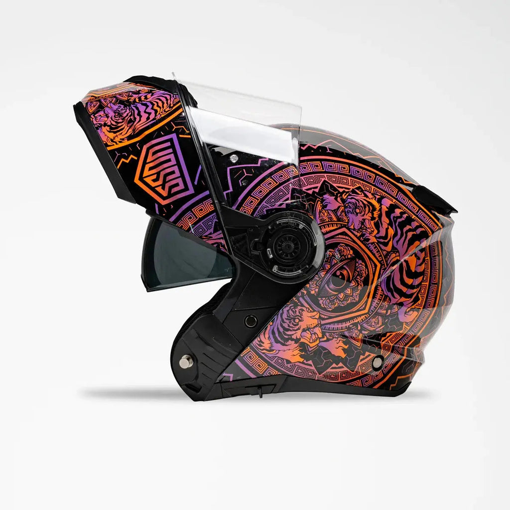 Voss 580 Conquest Neon Mandala Modular Gloss Motorcycle Helmet