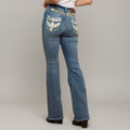 Westfield Eagle Women’s Embroidered Bootcut Jeans. High Waisted Eagle Bling Denim