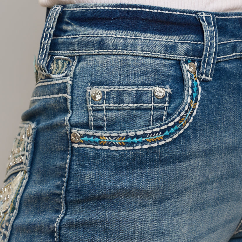 Westfield Eagle Women’s Embroidered Bootcut Jeans. High Waisted Eagle Bling Denim