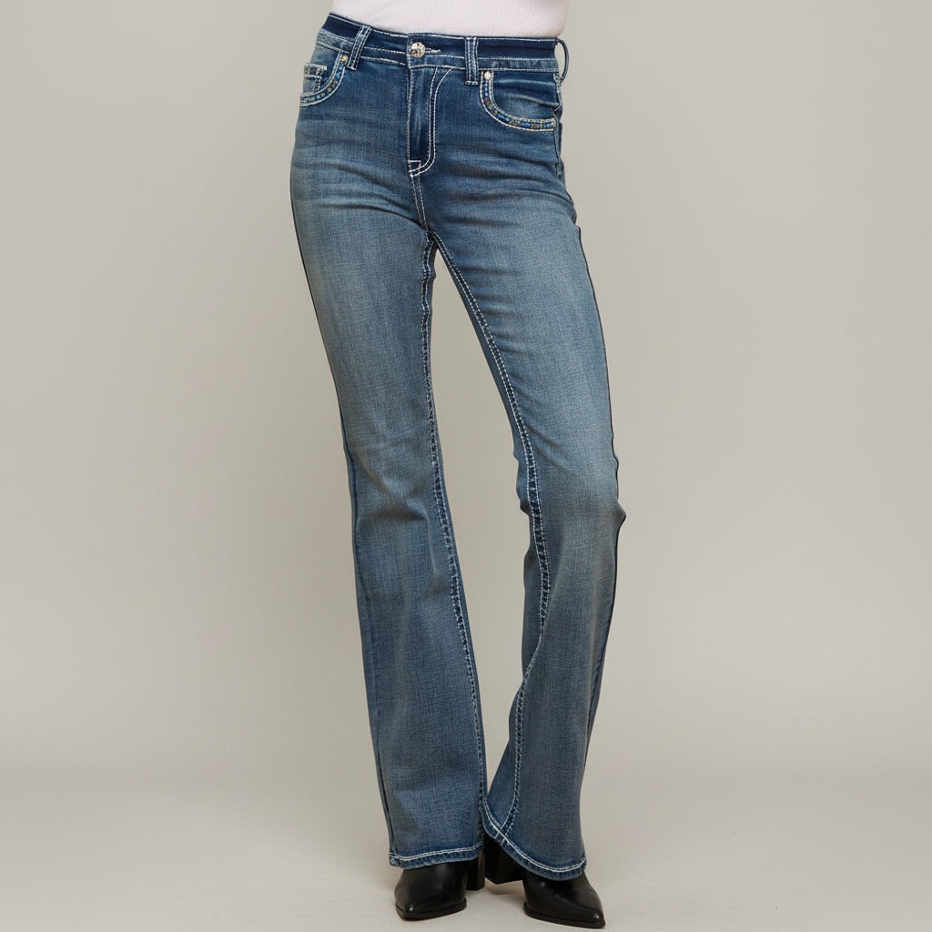 Westfield Eagle Women’s Embroidered Bootcut Jeans. High Waisted Eagle Bling Denim
