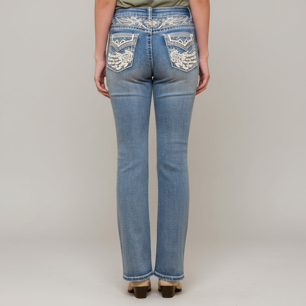 Westfield Eagle Women’s Embroidered Bootcut Jeans. Wings & Rose Bling Denim