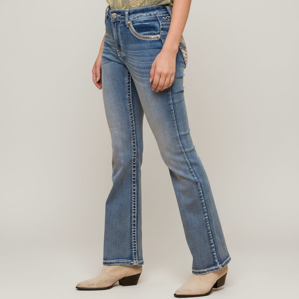 Westfield Eagle Women’s Embroidered Bootcut Jeans. Wings & Rose Bling Denim