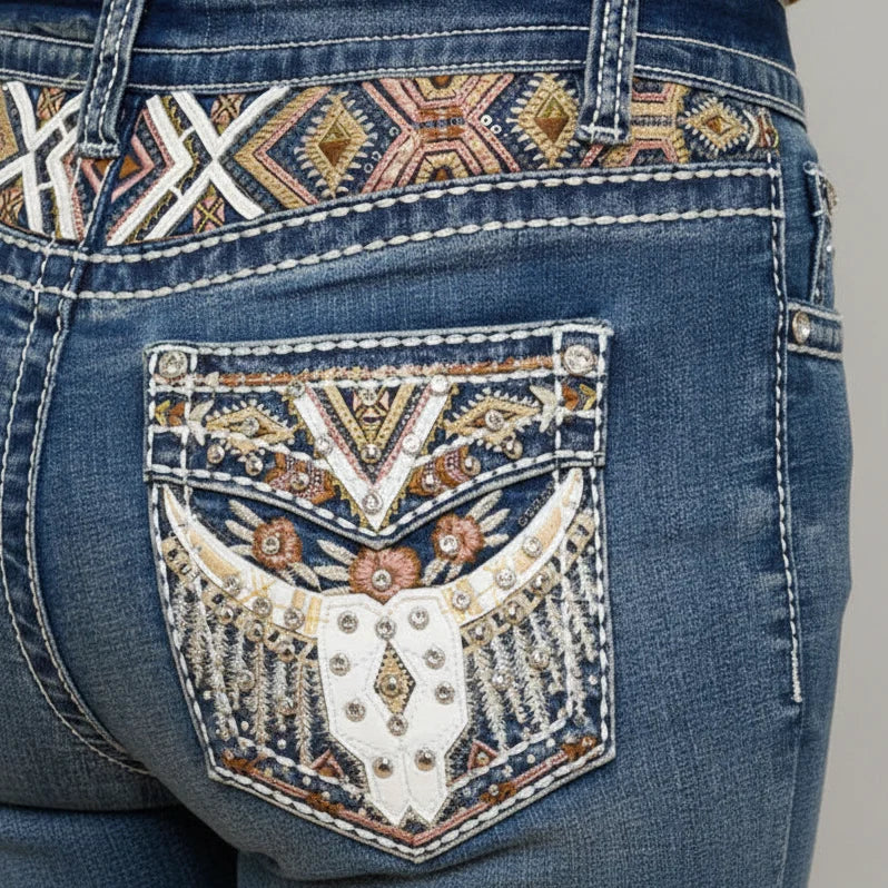 Westfield Eagle Women’s Embroidered Bootcut Jeans. Steerhead Bling Stretch Denim