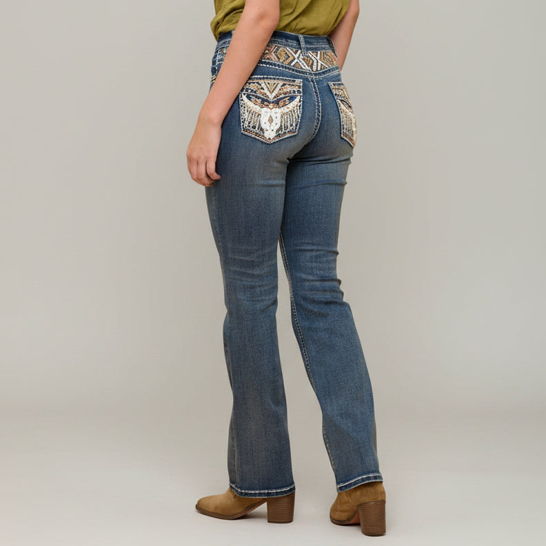 Westfield Eagle Women’s Embroidered Bootcut Jeans. Steerhead Bling Stretch Denim