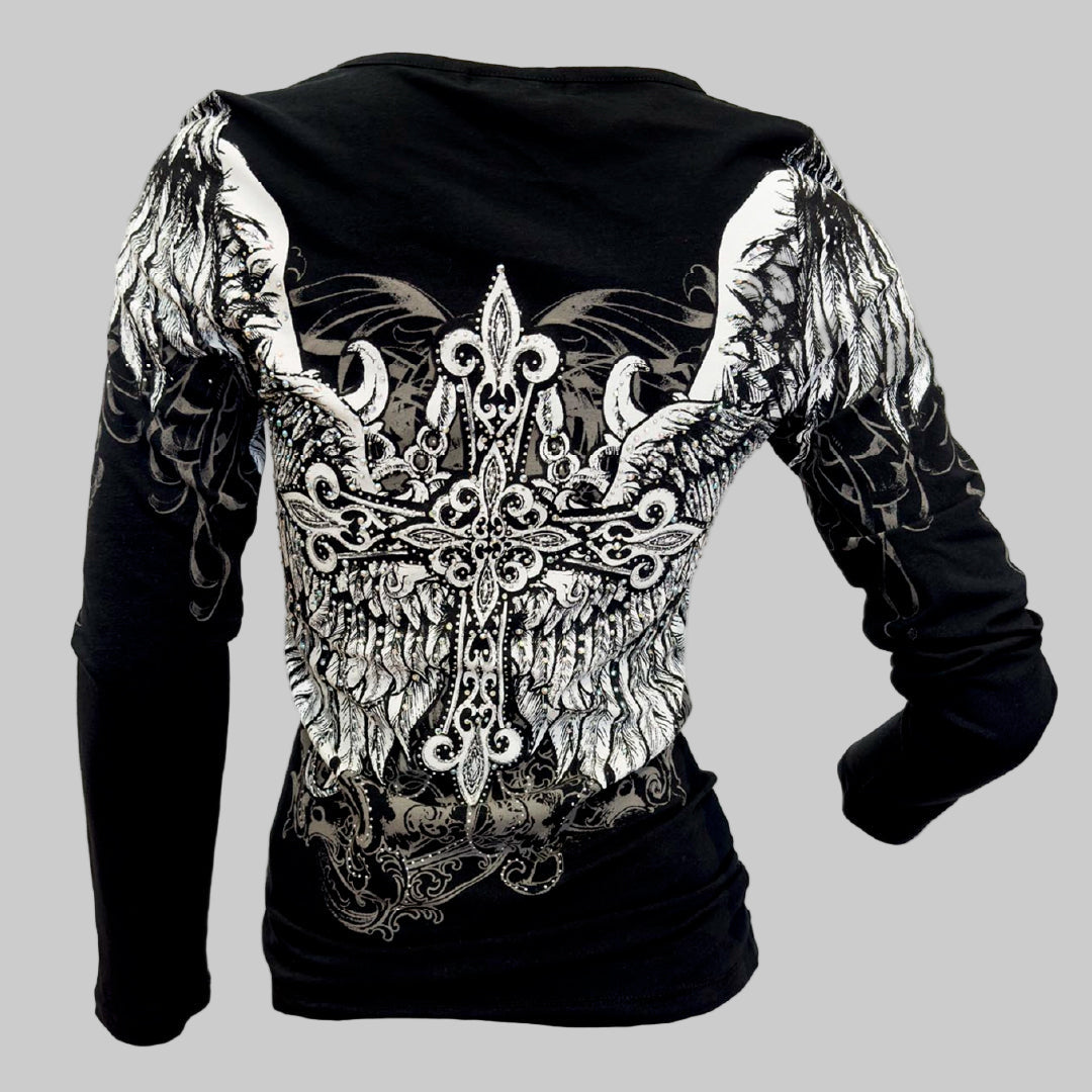 Women's Angel Wings Cross Long Sleeve Top