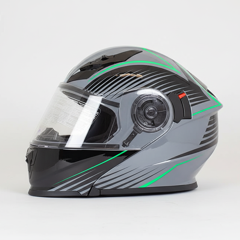 West Coast Leather Black and Green Modular Motorcycle Helmet