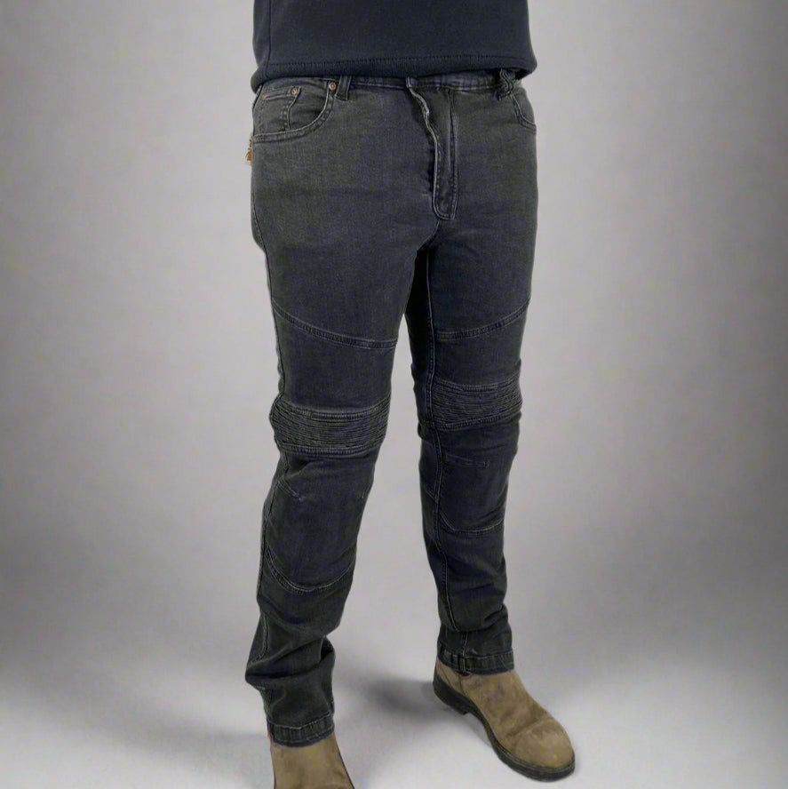 Men’s Armored Motorcycle Riding Jeans. CE-Certified Knee & Hip Armor Denim