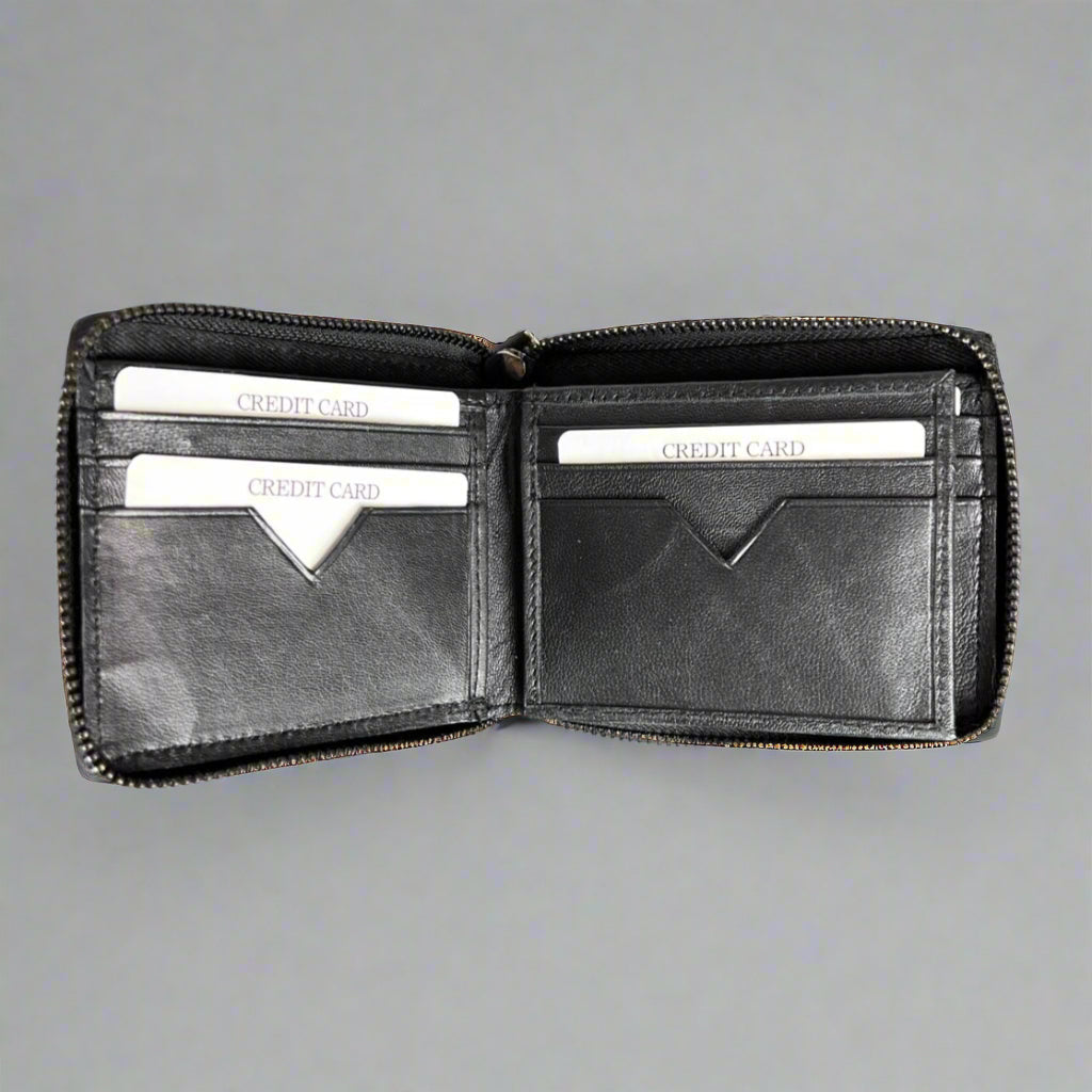 Greenwood Men's Leather Wallet. Premium RFID Protection Zip-Around Wallet