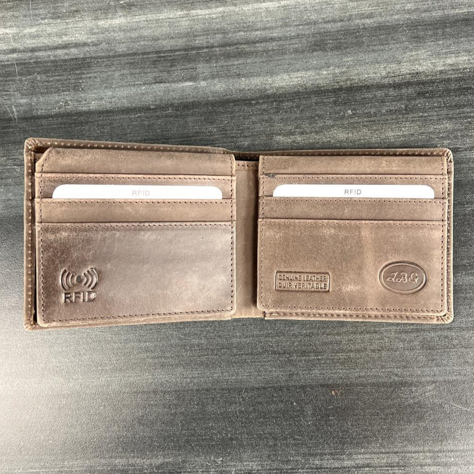 JBG International Men's Card Flip Up Bifold Leather RFID Wallet