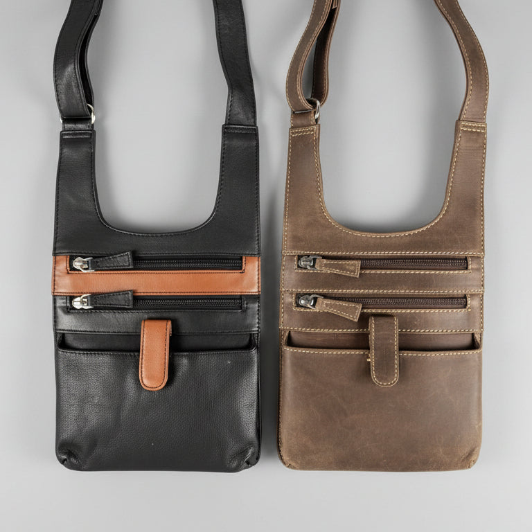 JBG Slim RFID Leather Crossbody Organizer Bag. Anti-Theft Travel Purse