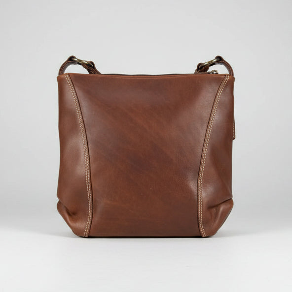 Rugged Earth Full Grain Leather Crossbody Bag. Simple Minimalist Hobo Purse with Symmetrical Stitching