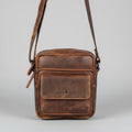 Greenwood Leather Mini-Messenger Bag. Premium Compact Crossbody Travel Organizer