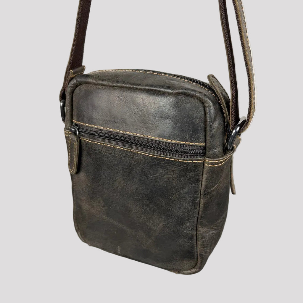 Greenwood Leather Mini-Messenger Bag. Premium Compact Crossbody Travel Organizer