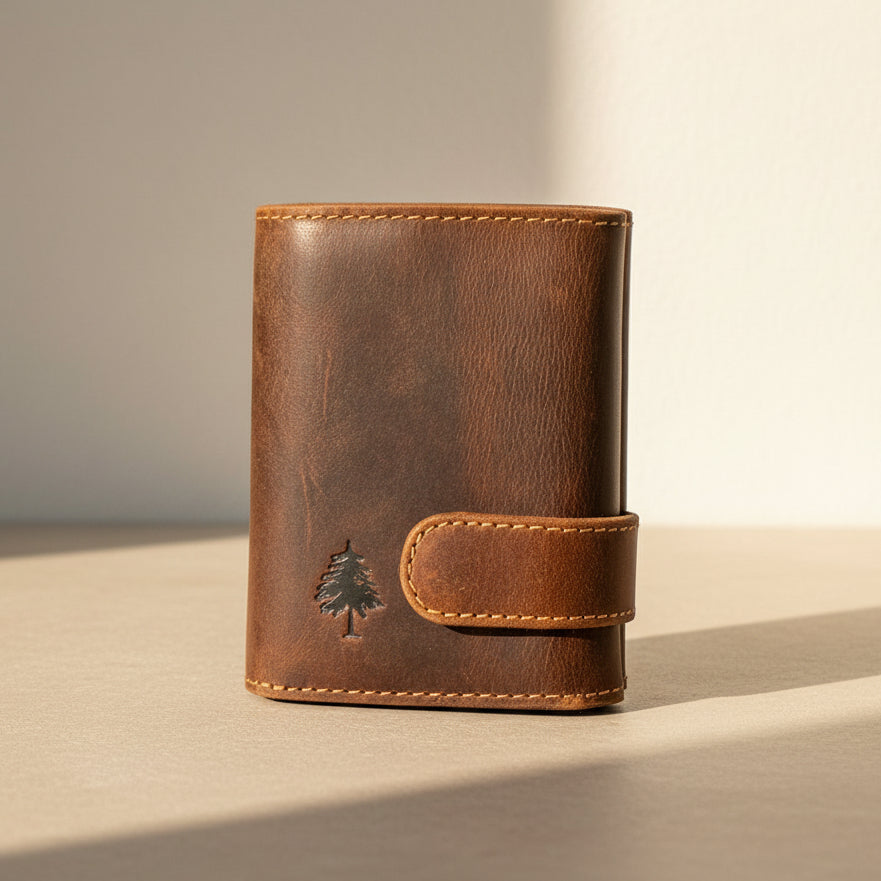 Greenwood Leather Men's Trifold Wallet. Quick-Access Pop-Up Card Ejector
