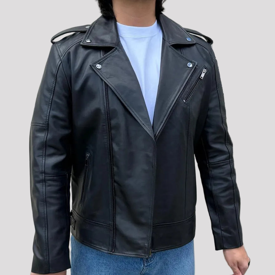 Mens Soft Lamb Leather Biker Look Jacket Premium Black Fashion Coat