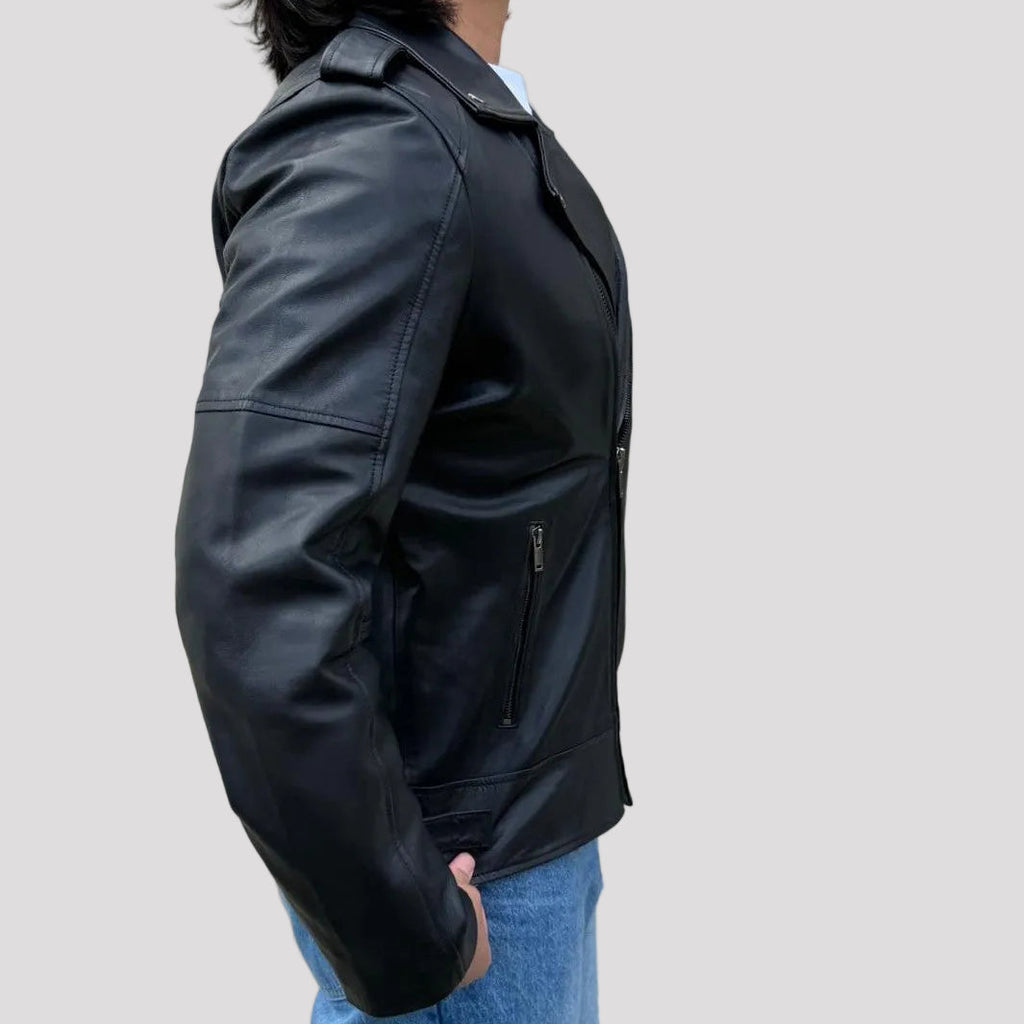 Mens Soft Lamb Leather Biker Look Jacket Premium Black Fashion Coat