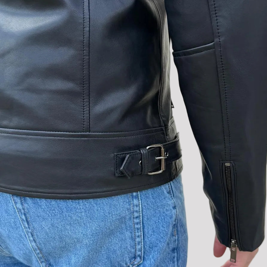 Mens Soft Lamb Leather Biker Look Jacket Premium Black Fashion Coat