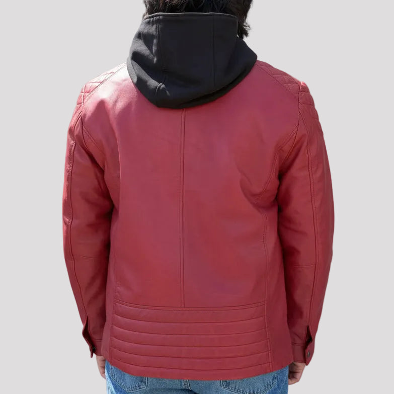 BOL Mens Alvin Lambskin Leather Jacket with Removable Hood