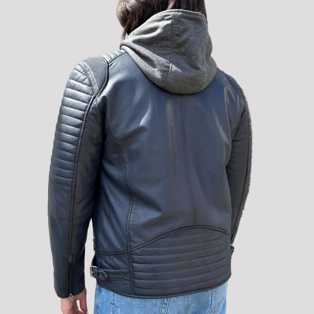 BOL Mens Bally Lambskin Leather Jacket with Removable Hood