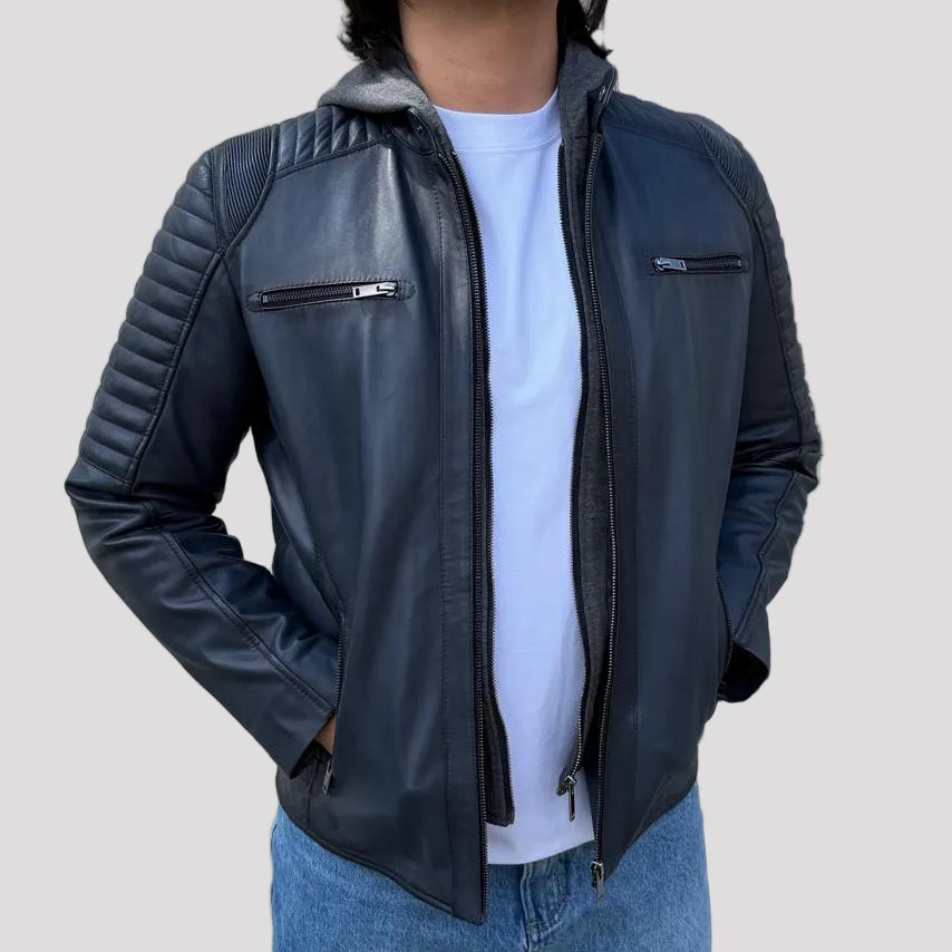 BOL Mens Bally Lambskin Leather Jacket with Removable Hood