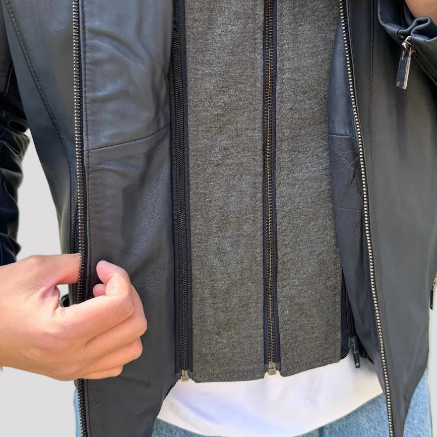 BOL Mens Bally Lambskin Leather Jacket with Removable Hood