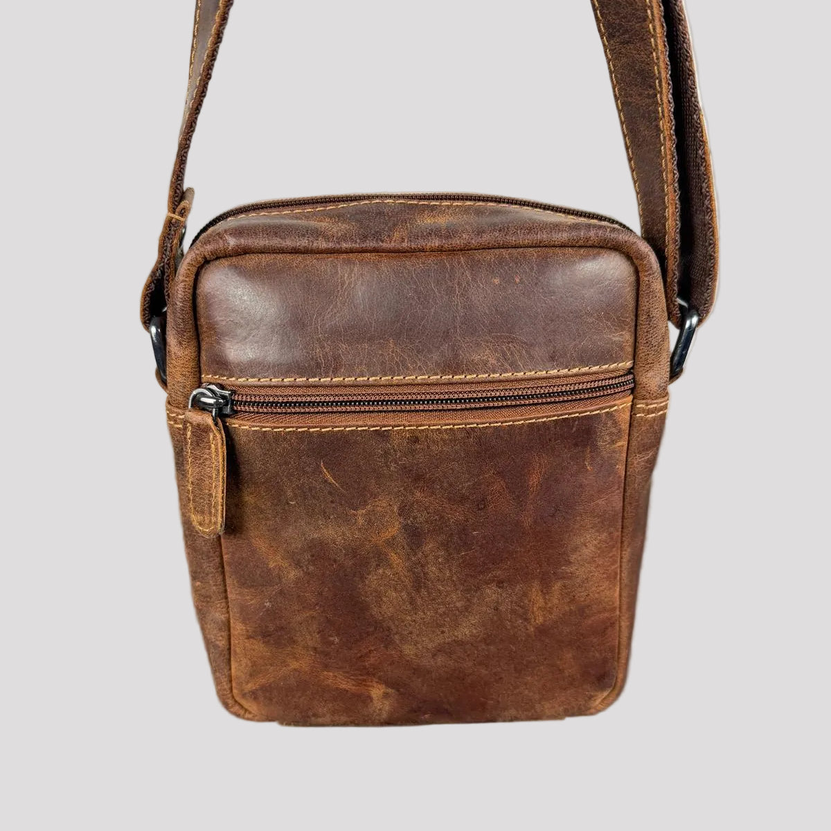 Greenwood Leather Mini-Messenger Bag. Premium Compact Crossbody Travel Organizer