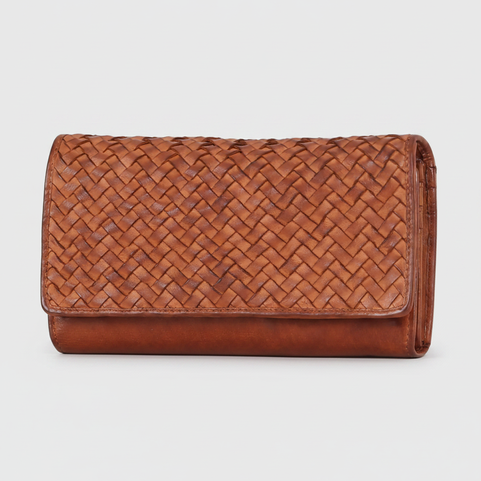 MET Women’s Leather Basket Weave Wallet. Artisan Woven Multi-Card Organizer