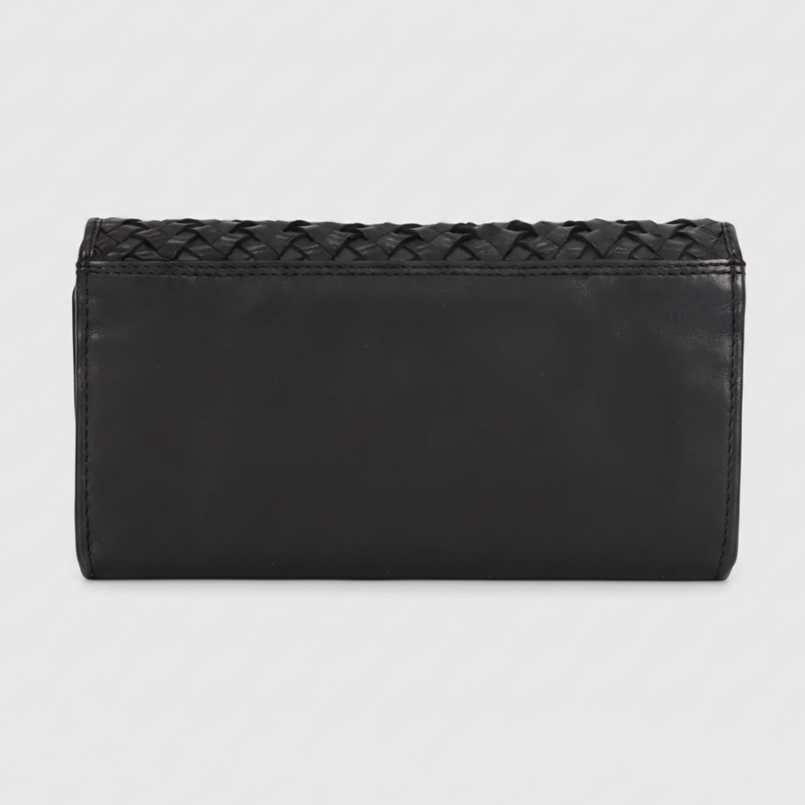 MET Women’s Leather Basket Weave Wallet. Artisan Woven Multi-Card Organizer